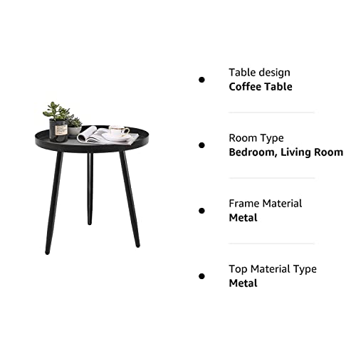 CADANI Round Side Table, Black Modern End Table, Metal Accent Table for Small Spaces, Living Room, Bedroom, Balcony, Easy Assembly, 15.8x18.9inches