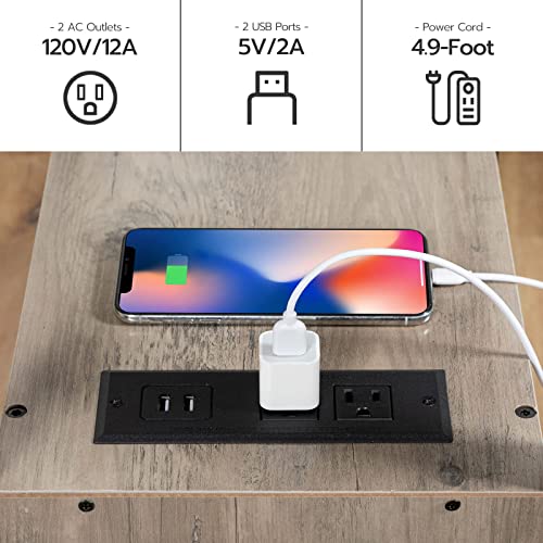 HOOBRO Set of 2 End Tables with Charging Station, Narrow Side Table with Drawers & USB Ports & Power Outlets, Nightstand for Small Spaces, Living Room, Stable and Sturdy, Greige and Black BG541BZP201