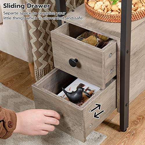 HOOBRO Set of 2 End Tables with Charging Station, Narrow Side Table with Drawers & USB Ports & Power Outlets, Nightstand for Small Spaces, Living Room, Stable and Sturdy, Greige and Black BG541BZP201