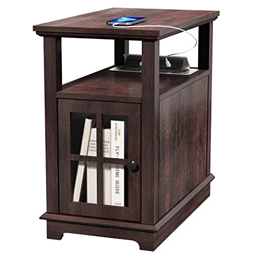 HIFYOBRO End Table with Charging Station, Side Table with Storage for Living Room and Bed Room, Power outlets & USB Ports, Adjustable Shelf