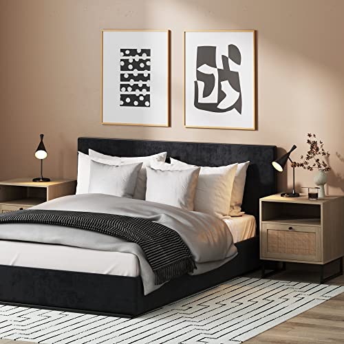 Nathan James Mina Rattan End Table, Set of 2, Oak/Black