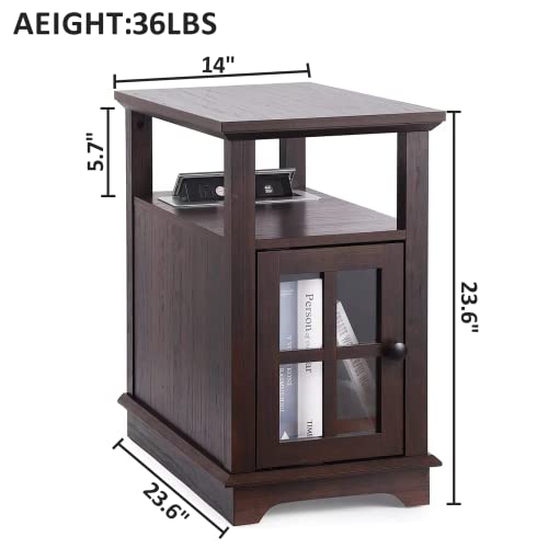 HIFYOBRO End Table with Charging Station, Side Table with Storage for Living Room and Bed Room, Power outlets & USB Ports, Adjustable Shelf