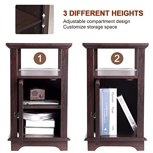 HIFYOBRO End Table with Charging Station, Side Table with Storage for Living Room and Bed Room, Power outlets & USB Ports, Adjustable Shelf
