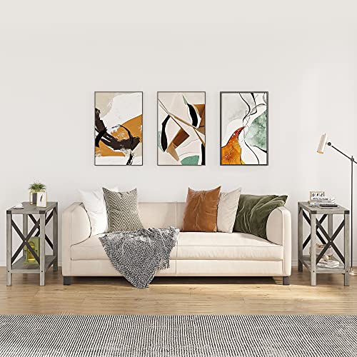 IDEALHOUSE Narrow End Table Set of 2 for Small Spaces, Rectangular Farmhouse Nightstand Sofa Side Table for Living Room, Bedroom, Lounge(Grey)