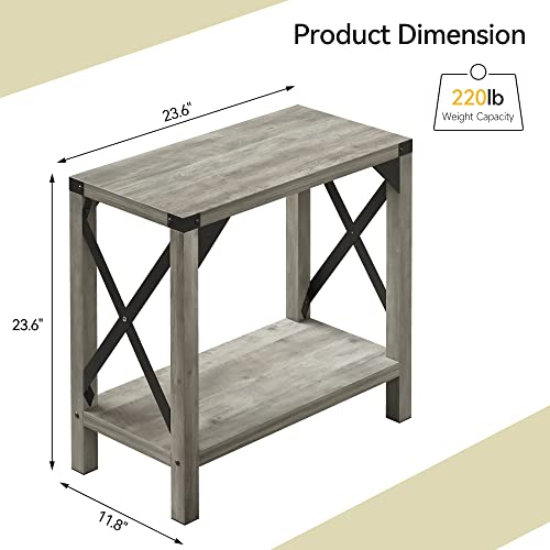 IDEALHOUSE Narrow End Table Set of 2 for Small Spaces, Rectangular Farmhouse Nightstand Sofa Side Table for Living Room, Bedroom, Lounge(Grey)
