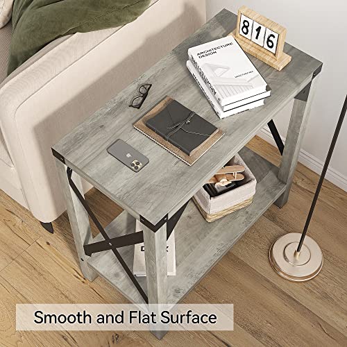 IDEALHOUSE Narrow End Table Set of 2 for Small Spaces, Rectangular Farmhouse Nightstand Sofa Side Table for Living Room, Bedroom, Lounge(Grey)