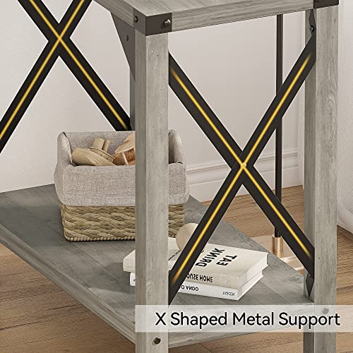 IDEALHOUSE Narrow End Table Set of 2 for Small Spaces, Rectangular Farmhouse Nightstand Sofa Side Table for Living Room, Bedroom, Lounge(Grey)