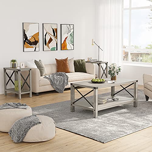 IDEALHOUSE Narrow End Table Set of 2 for Small Spaces, Rectangular Farmhouse Nightstand Sofa Side Table for Living Room, Bedroom, Lounge(Grey)