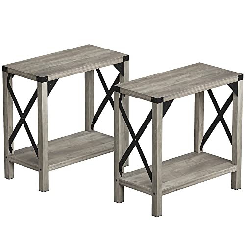 IDEALHOUSE Narrow End Table Set of 2 for Small Spaces, Rectangular Farmhouse Nightstand Sofa Side Table for Living Room, Bedroom, Lounge(Grey)