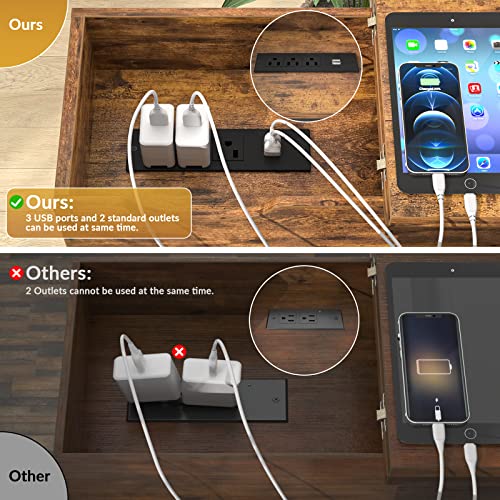Aheaplus Sofa Side Table with USB Ports and Outlets, Narrow End Table Set of 2 with Charging Station, Bedside Nightstand with Storage Shelves, Slim Side Table for Small Space, Living Room, Metal Frame