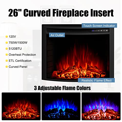 Curved Fireplace TV Stand with Storage Cabinet