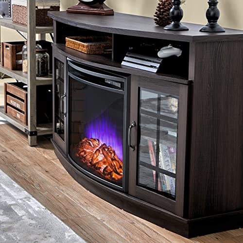 Curved Fireplace TV Stand with Storage Cabinet