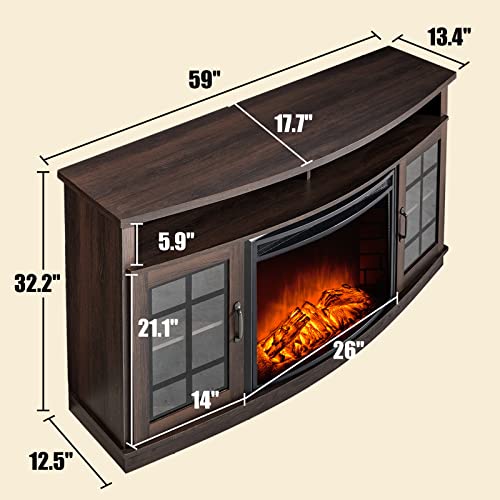 Curved Fireplace TV Stand with Storage Cabinet