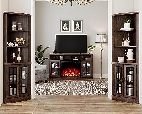 Curved Fireplace TV Stand with Storage Cabinet