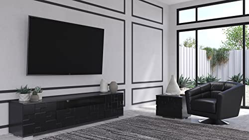 Zuri Furniture 86.6" Wide Modern Velasca TV Stand Smooth Black Oak Body Matte Black Lacquer Paneling