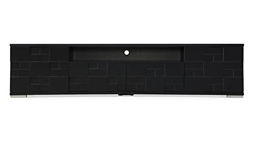 Zuri Furniture 86.6" Wide Modern Velasca TV Stand Smooth Black Oak Body Matte Black Lacquer Paneling