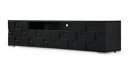 Zuri Furniture 86.6" Wide Modern Velasca TV Stand Smooth Black Oak Body Matte Black Lacquer Paneling