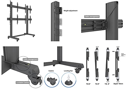 Rolling TV Wall Mount Cart with Micro Adjustments