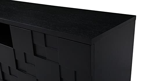 Zuri Furniture 86.6" Wide Modern Velasca TV Stand Smooth Black Oak Body Matte Black Lacquer Paneling