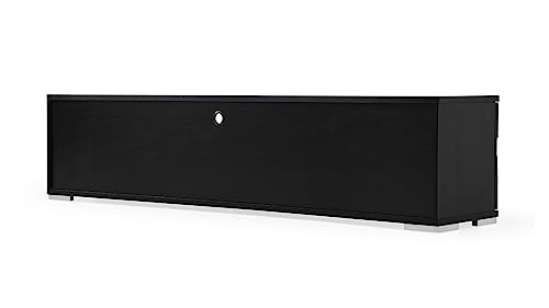 Zuri Furniture 86.6" Wide Modern Velasca TV Stand Smooth Black Oak Body Matte Black Lacquer Paneling