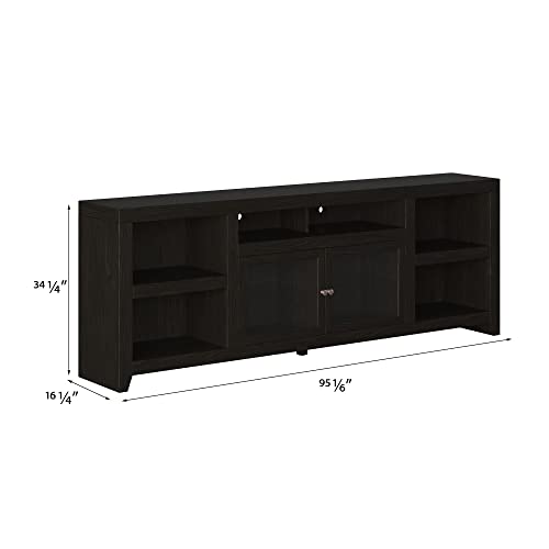 95 Inch Solid Wood TV Stand with Glass Cabinets