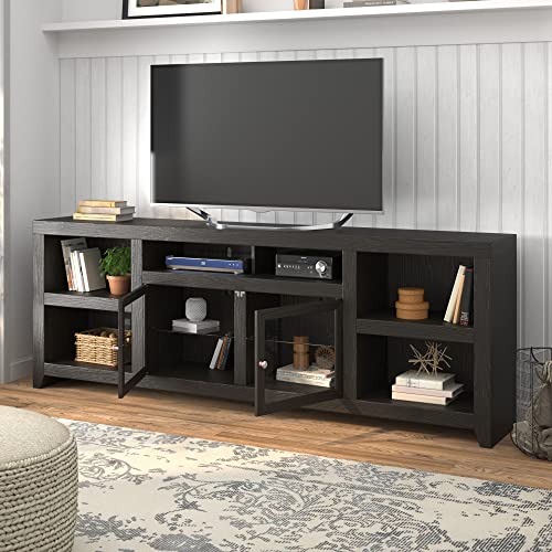 95 Inch Solid Wood TV Stand with Glass Cabinets
