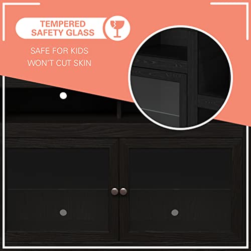 95 Inch Solid Wood TV Stand with Glass Cabinets