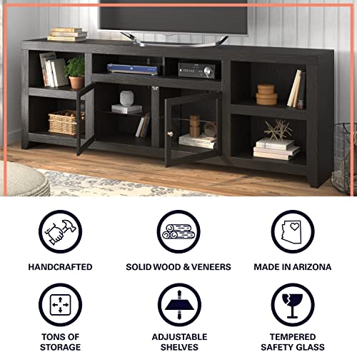 95 Inch Solid Wood TV Stand with Glass Cabinets