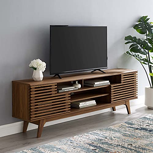 Modway Render 71" Mid-Century Modern Low Profile Media Console TV Stand, 71 Inch, Walnut
