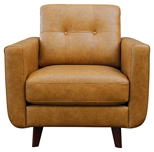 Amazon Brand - Rivet Sloane Mid-Century Modern Leather Living Room Armchair, 32.7"W, Caramel