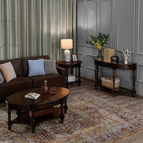 LEEMTORIG Oval Coffee Tables for Living Room, Round Wood Coffee Table with Storage Drawer and Shelf, Durable Classic Cocktail Table, 44.9"W x 27.6"D x 18.2"H, Easy Assemble, Dark Walnut, KFZ-2233-DC