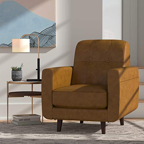 Amazon Brand - Rivet Sloane Mid-Century Modern Leather Living Room Armchair, 32.7"W, Caramel