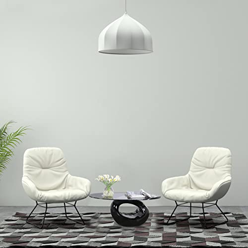 Oval Glass Coffee Table with Tempered Glass Top High Gloss Hollow Storage Shelf Base Modern Stylish Center Table Easy to Clean for Home Living Room Bedroom Office Black