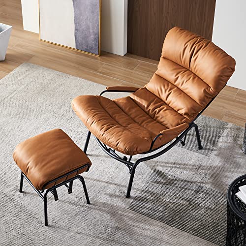 ovios Living Room Accent Chair with Ottoman,Mid Century Modern Rocking Chair,Recliner Chair with Ottoman,Chaise Lounge Chairs for Home Office Study,Armchair for Small Spaces (Light Brown)