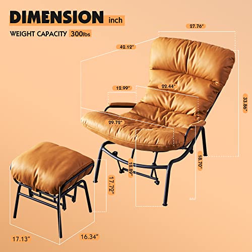 ovios Living Room Accent Chair with Ottoman,Mid Century Modern Rocking Chair,Recliner Chair with Ottoman,Chaise Lounge Chairs for Home Office Study,Armchair for Small Spaces (Light Brown)