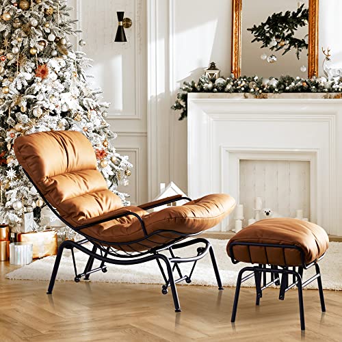 ovios Living Room Accent Chair with Ottoman,Mid Century Modern Rocking Chair,Recliner Chair with Ottoman,Chaise Lounge Chairs for Home Office Study,Armchair for Small Spaces (Light Brown)