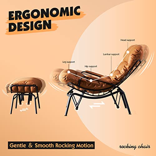 ovios Living Room Accent Chair with Ottoman,Mid Century Modern Rocking Chair,Recliner Chair with Ottoman,Chaise Lounge Chairs for Home Office Study,Armchair for Small Spaces (Light Brown)
