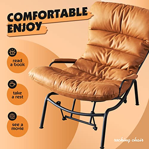 ovios Living Room Accent Chair with Ottoman,Mid Century Modern Rocking Chair,Recliner Chair with Ottoman,Chaise Lounge Chairs for Home Office Study,Armchair for Small Spaces (Light Brown)