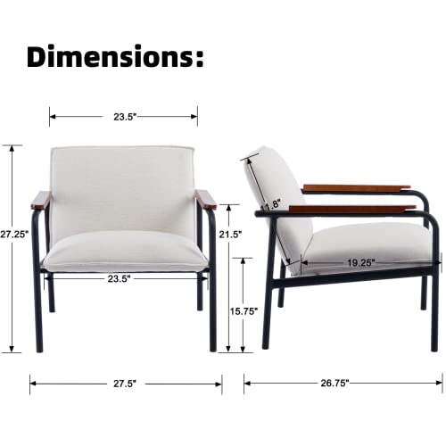 LukeAlon Modern Linen Lounge Chairs Set of 2 with Metal Legs, Mid Century Living Room Accent Chair Retro Comfy Low Reading Chair with Wooden Armrest for Home Office Study Room, Beige