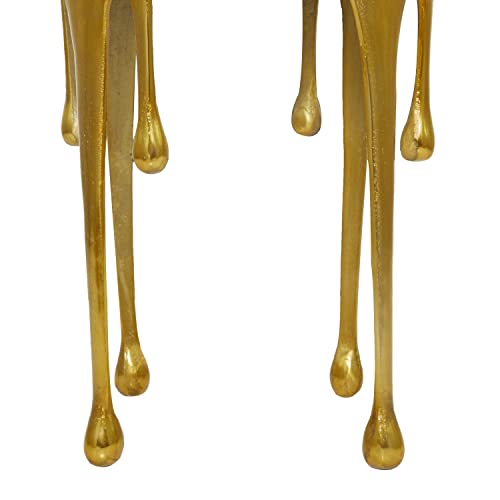 Deco 79 Aluminum Drip Accent Table with Melting Designed Legs and Shaded Glass Top, 16" x 16" x 25", Gold