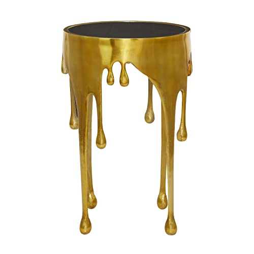 Deco 79 Aluminum Drip Accent Table with Melting Designed Legs and Shaded Glass Top, 16" x 16" x 25", Gold