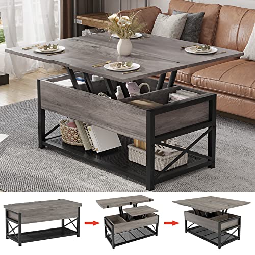 Itaar 43" Lift Top Coffee Table, 3 in 1 Multi-Function Coffee Table with Storage for Living Room, Small Coffee Table for Dining Reception Room, Grey