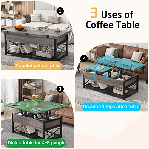 Itaar 43" Lift Top Coffee Table, 3 in 1 Multi-Function Coffee Table with Storage for Living Room, Small Coffee Table for Dining Reception Room, Grey
