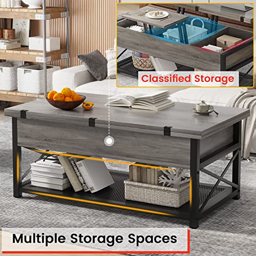 Itaar 43" Lift Top Coffee Table, 3 in 1 Multi-Function Coffee Table with Storage for Living Room, Small Coffee Table for Dining Reception Room, Grey