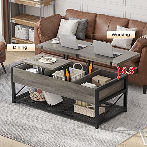 Itaar 43" Lift Top Coffee Table, 3 in 1 Multi-Function Coffee Table with Storage for Living Room, Small Coffee Table for Dining Reception Room, Grey