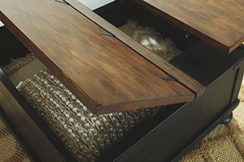 Signature Design by Ashley Valebeck Farmhouse Lift Top Coffee Table with Storage, Distressed Brown & Black Finish, 36 in x 36 in x 18 in