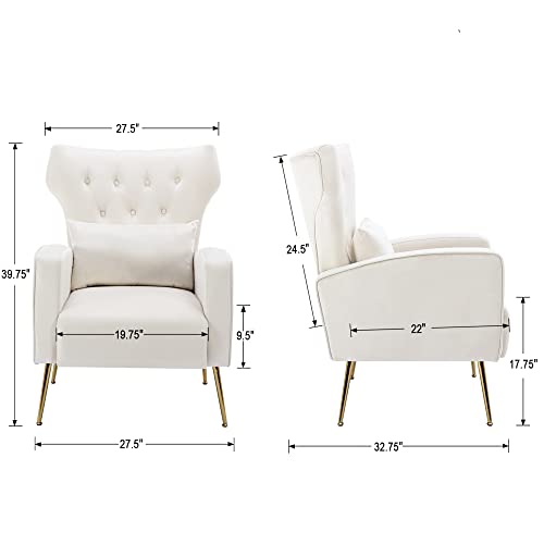 DM Furniture DM-Furniture Accent Chairs Set of 2 Comfy Velvet Armchair with Gold Legs/Wing Back Upholstered Reading Chair Lounge Chairs for Bedroom Living Room, Cream, Hh- Cream