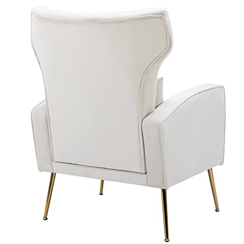DM Furniture DM-Furniture Accent Chairs Set of 2 Comfy Velvet Armchair with Gold Legs/Wing Back Upholstered Reading Chair Lounge Chairs for Bedroom Living Room, Cream, Hh- Cream