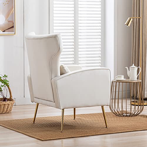 DM Furniture DM-Furniture Accent Chairs Set of 2 Comfy Velvet Armchair with Gold Legs/Wing Back Upholstered Reading Chair Lounge Chairs for Bedroom Living Room, Cream, Hh- Cream