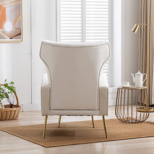 DM Furniture DM-Furniture Accent Chairs Set of 2 Comfy Velvet Armchair with Gold Legs/Wing Back Upholstered Reading Chair Lounge Chairs for Bedroom Living Room, Cream, Hh- Cream